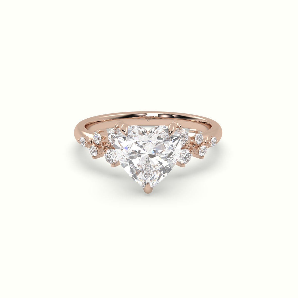 Heart Diamond Side Stone Engagement Ring — Rose Gold