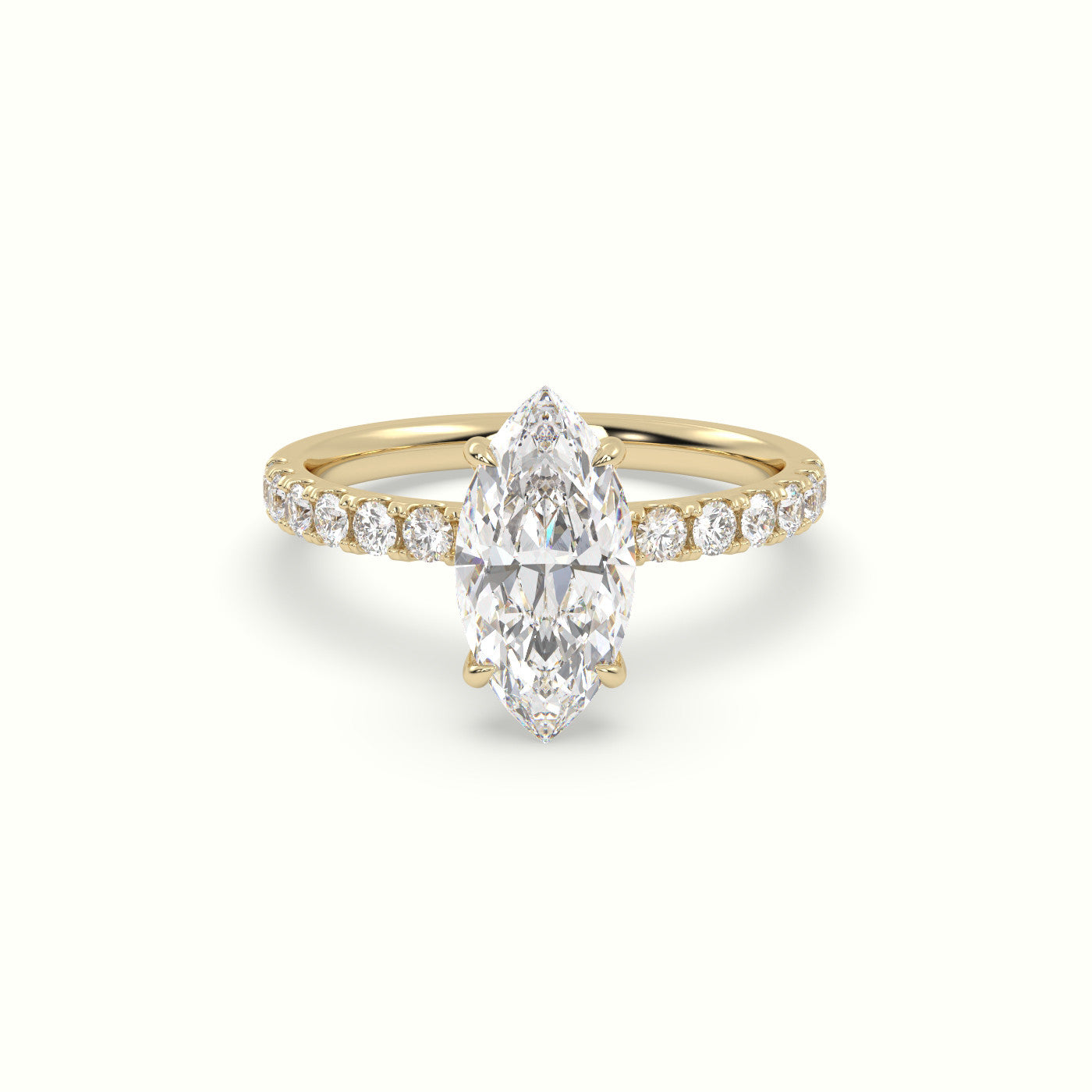 Marquise Cut Hidden Halo Side Stone Engagement Ring — Yellow Gold