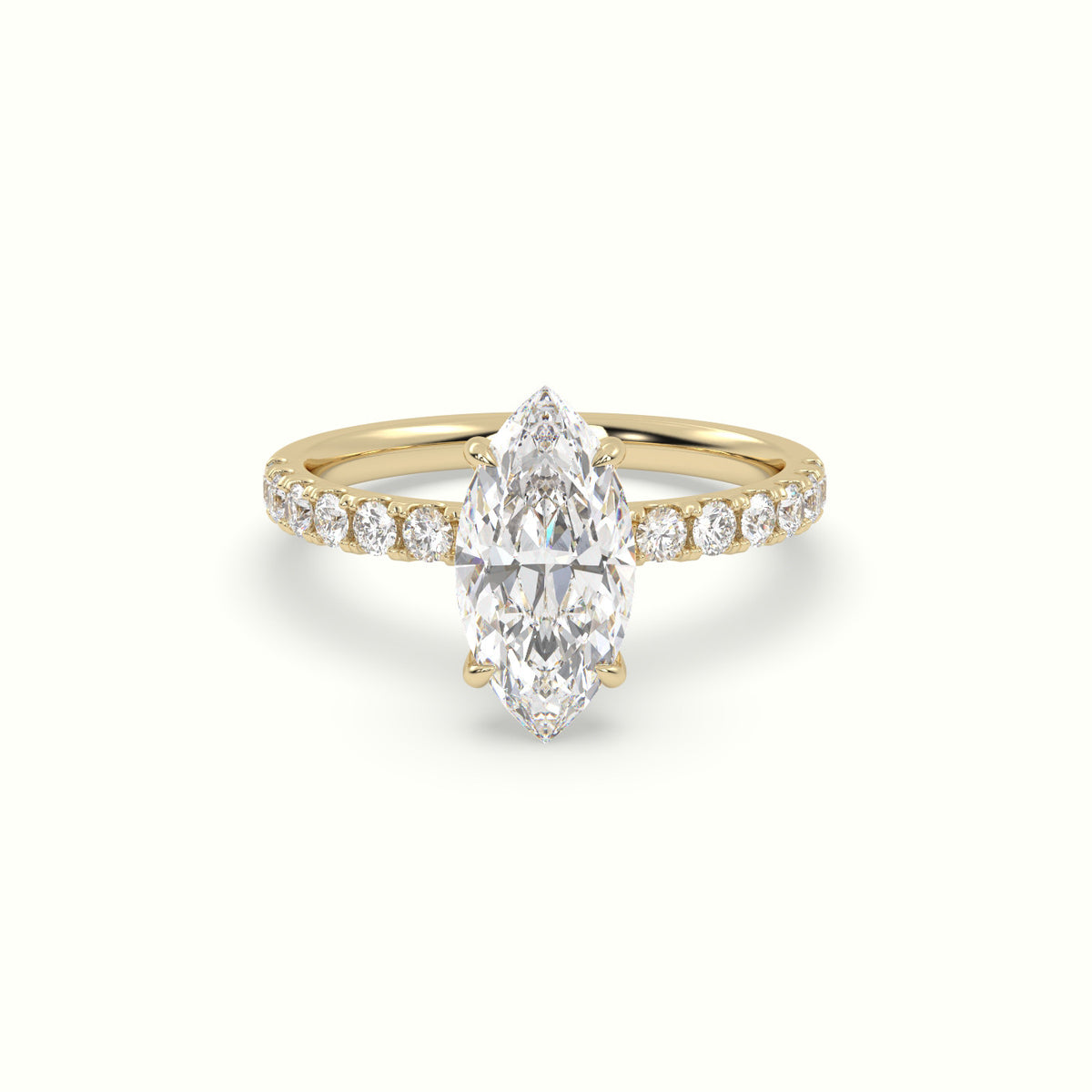 Marquise Cut Hidden Halo Side Stone Engagement Ring — Yellow Gold