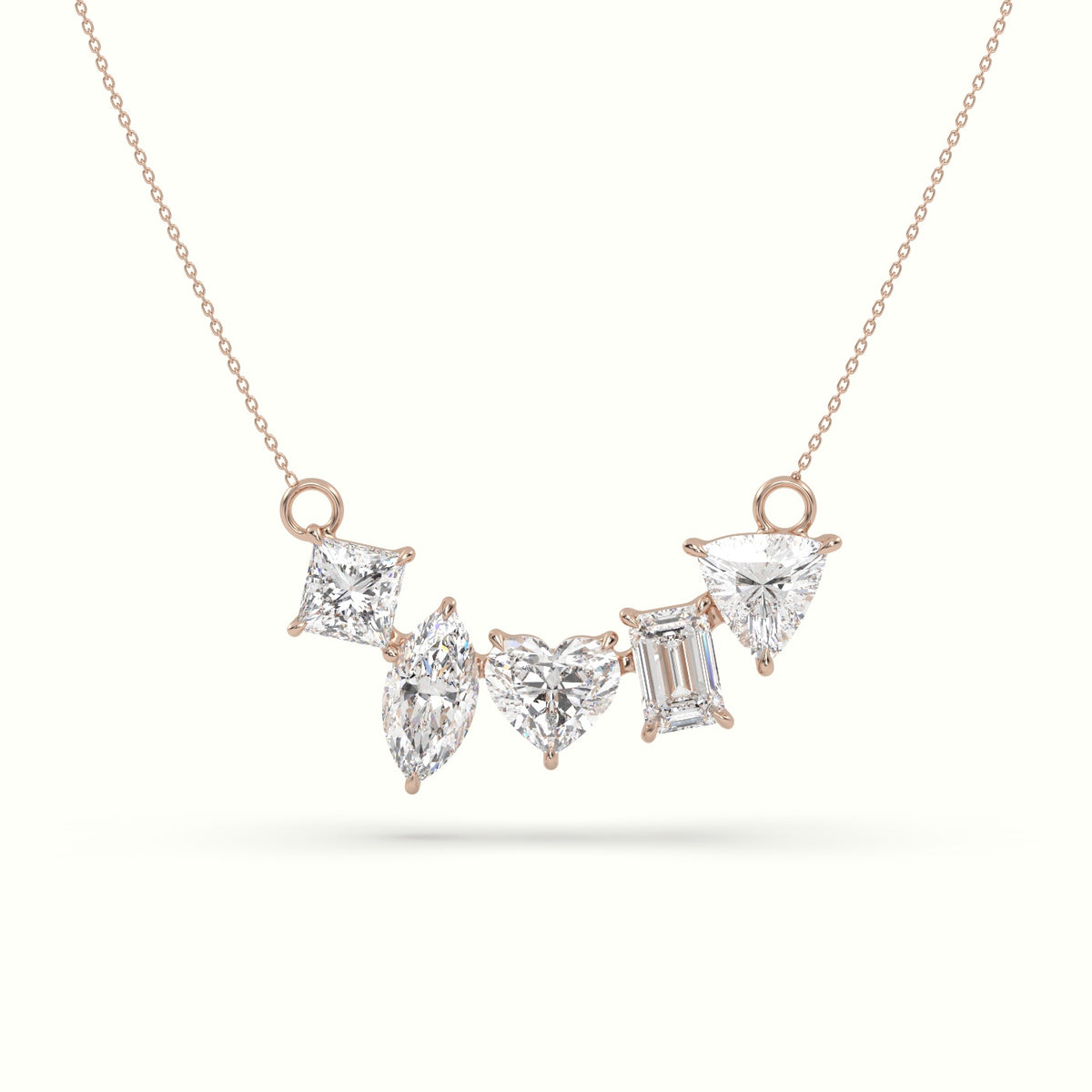 Mixed Diamond Prong Setting Pendant Necklace — Rose Gold