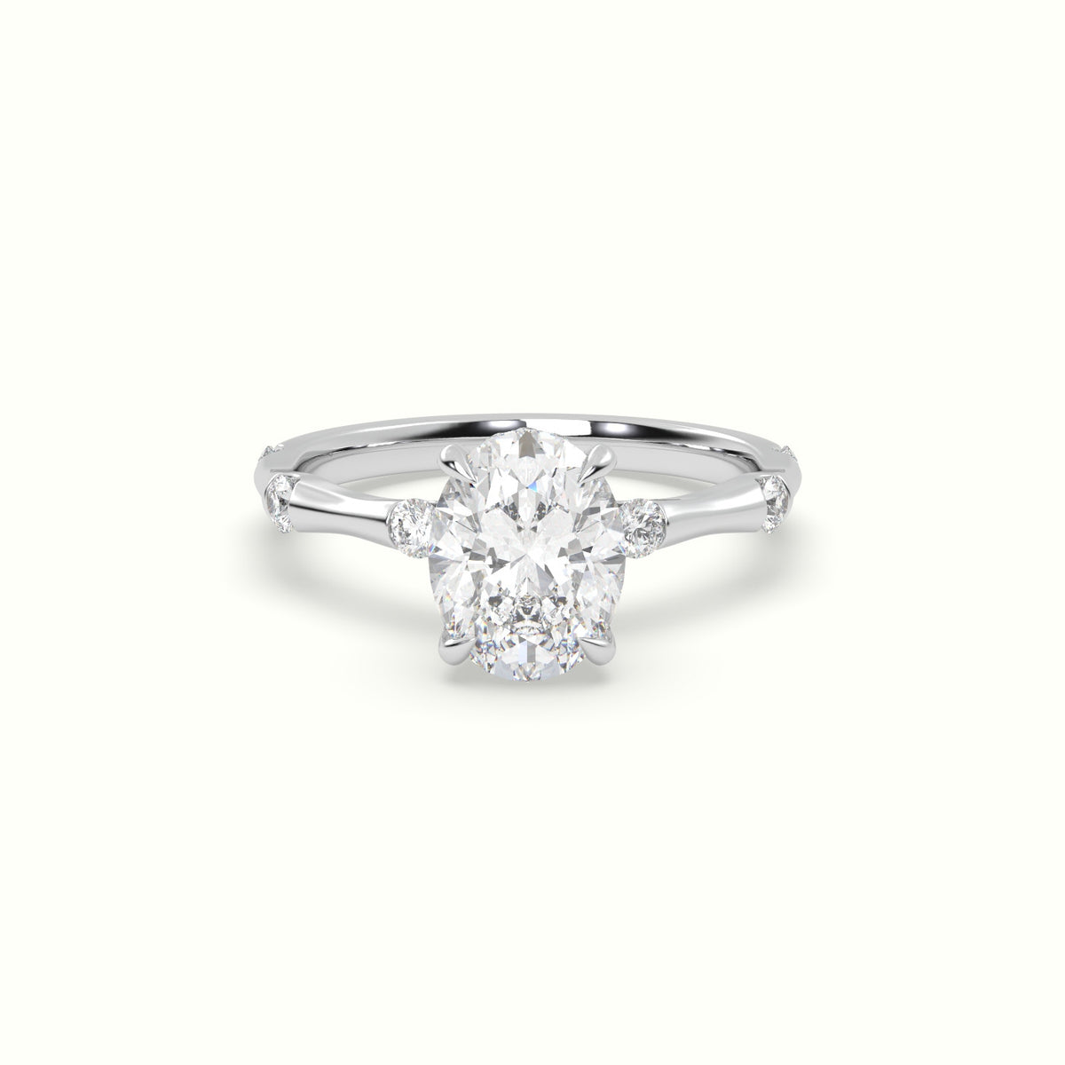Oval Diamond Side Stone Engagement Ring — White Gold