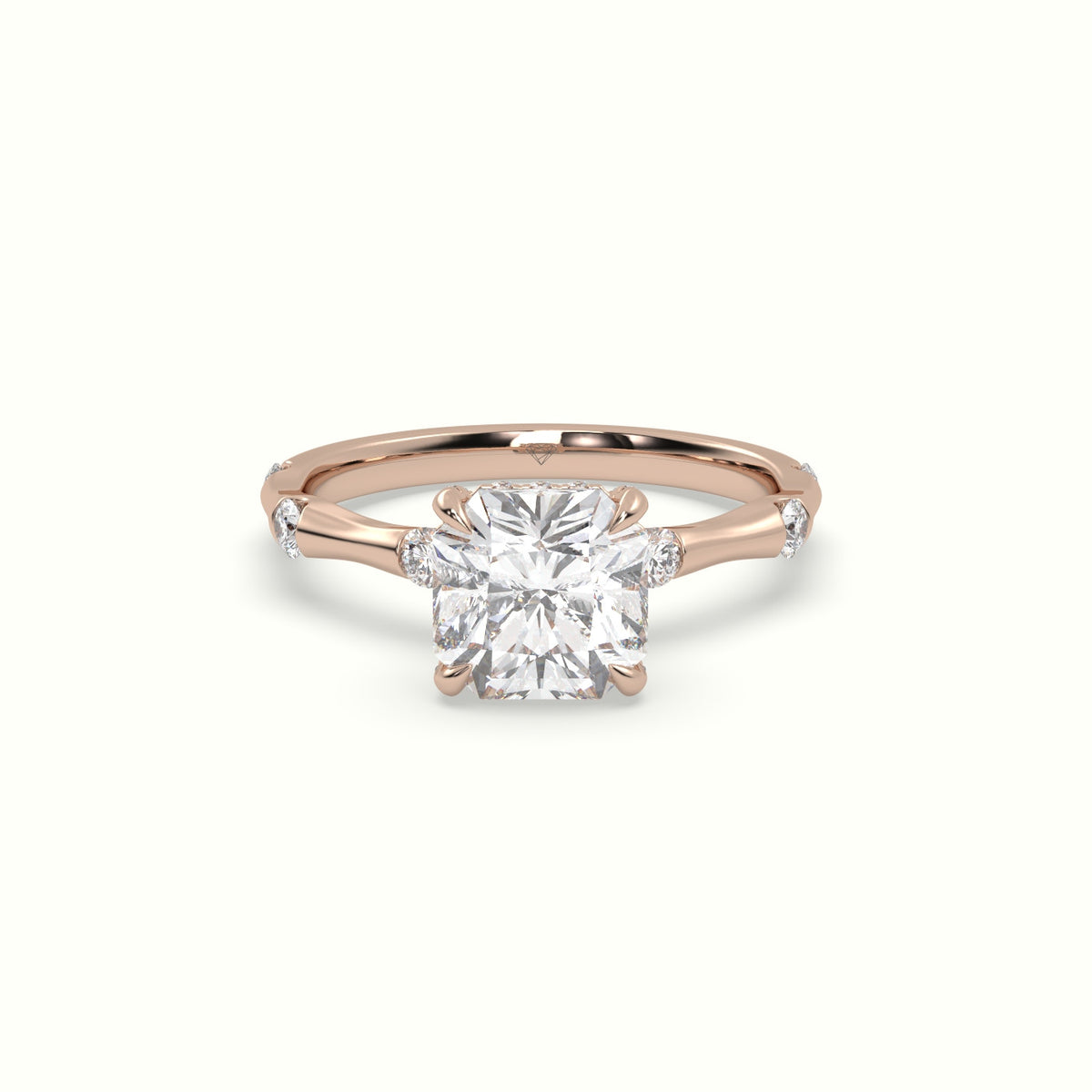 Asscher Diamond Side Stone Engagement Ring — Rose Gold