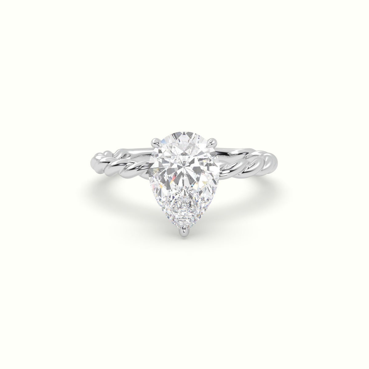 Pear Cut Diamond Solitaire Engagement Ring — White Gold