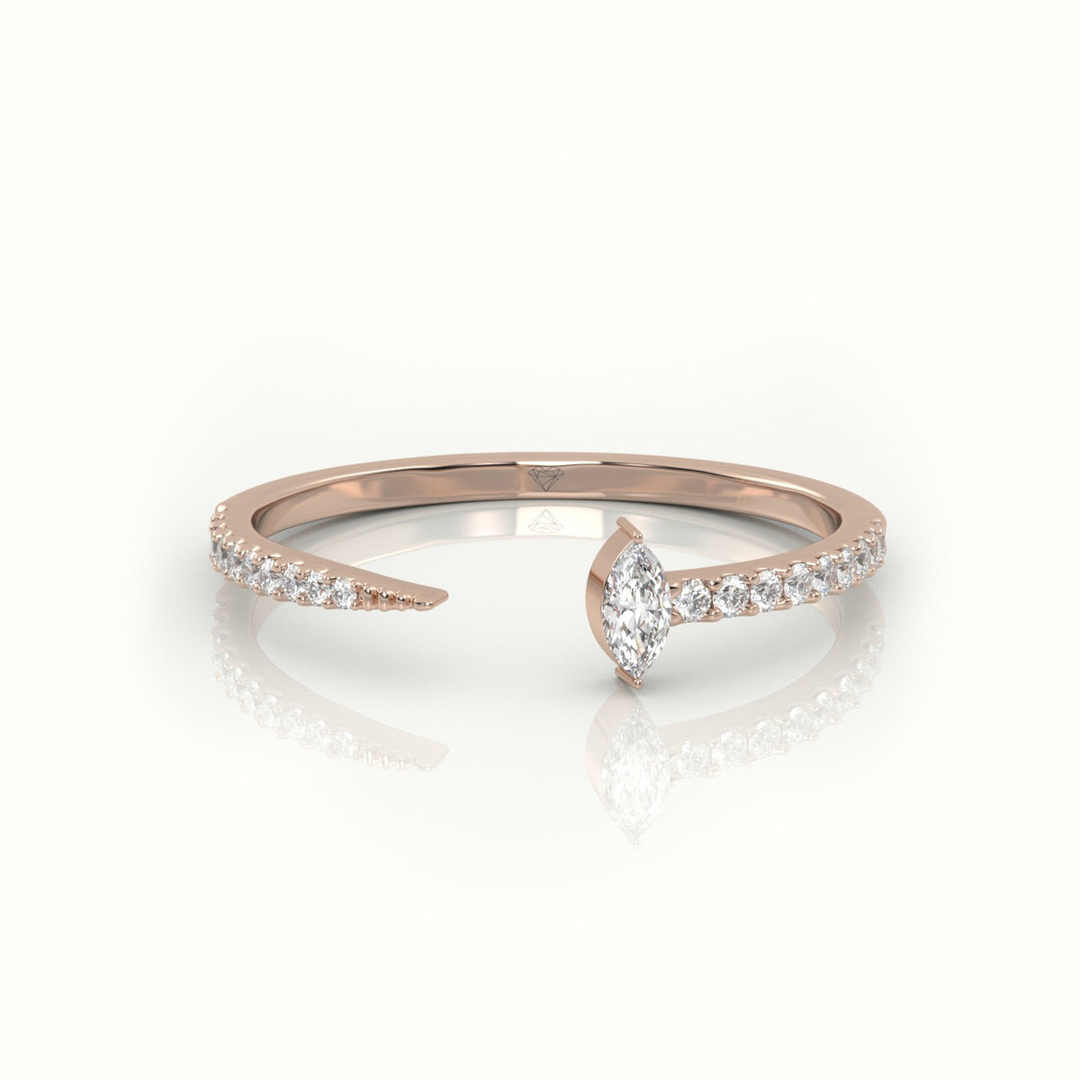 Marquise Cut Diamond 2 Prongs Open Pave Setting Ring — Rose Gold