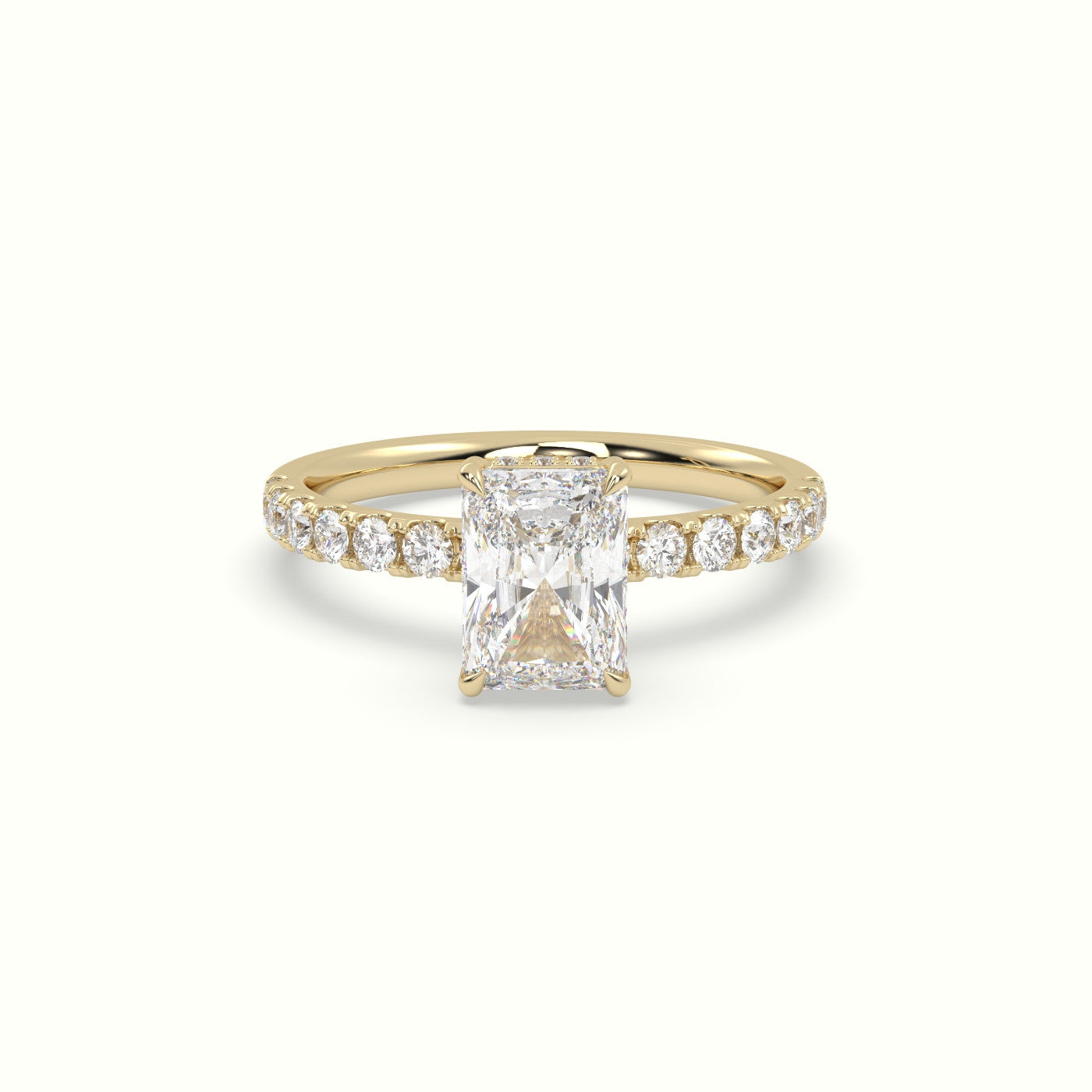 Radiant Cut Hidden Halo Side Stone Engagement Ring — Yellow Gold