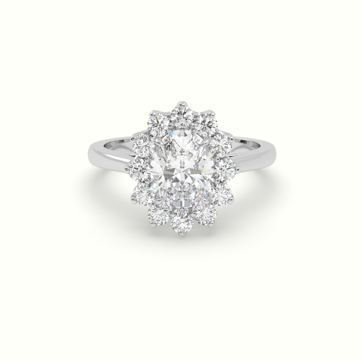 Oval Cut Diamond Halo Engagement Ring — White Gold