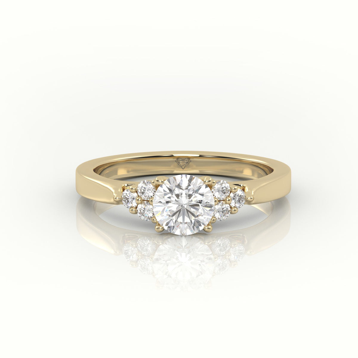 Round Cut Diamond 4 Prongs Side Stone Setting Engagement Ring — Yellow Gold