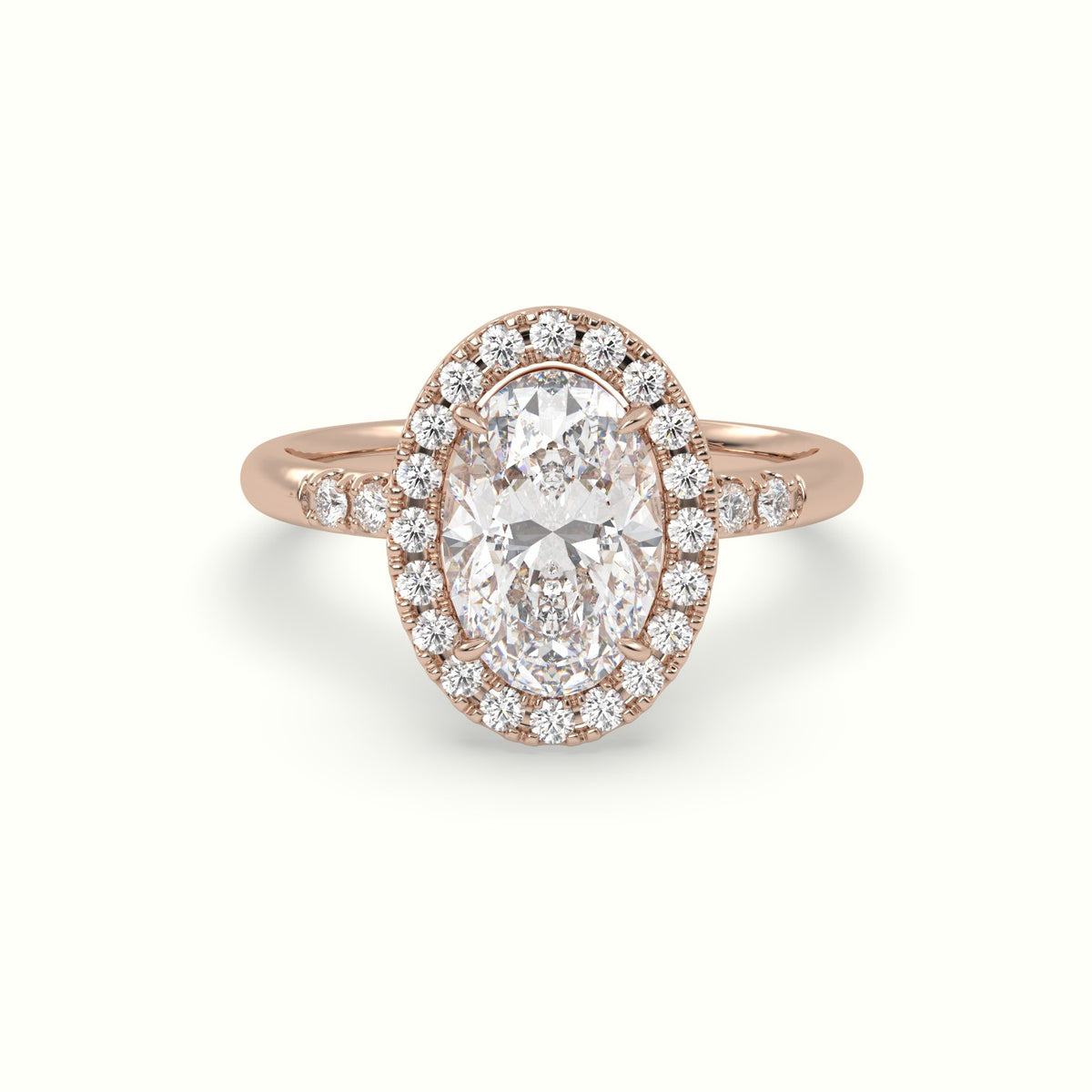 Oval Cut Halo Diamond Engagement Ring — Rose Gold