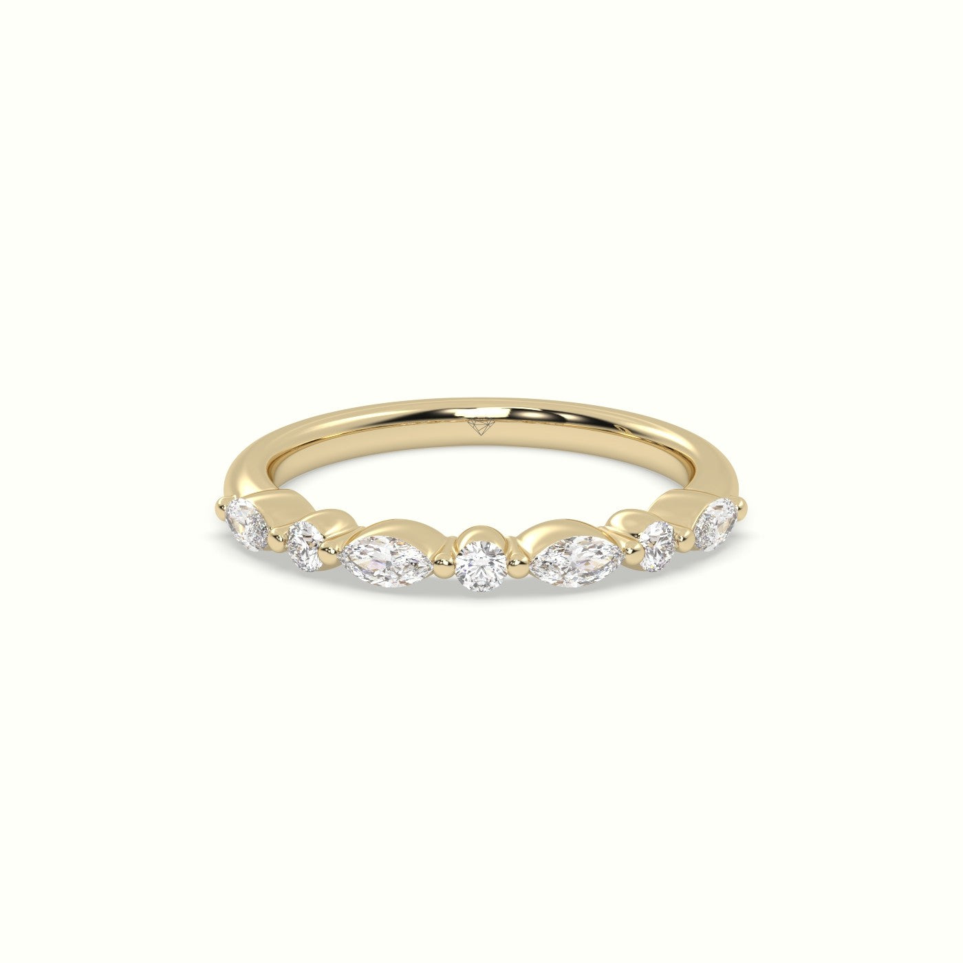 Marquise And Round Diamond Half Eternity Wedding Ring — Yellow Gold