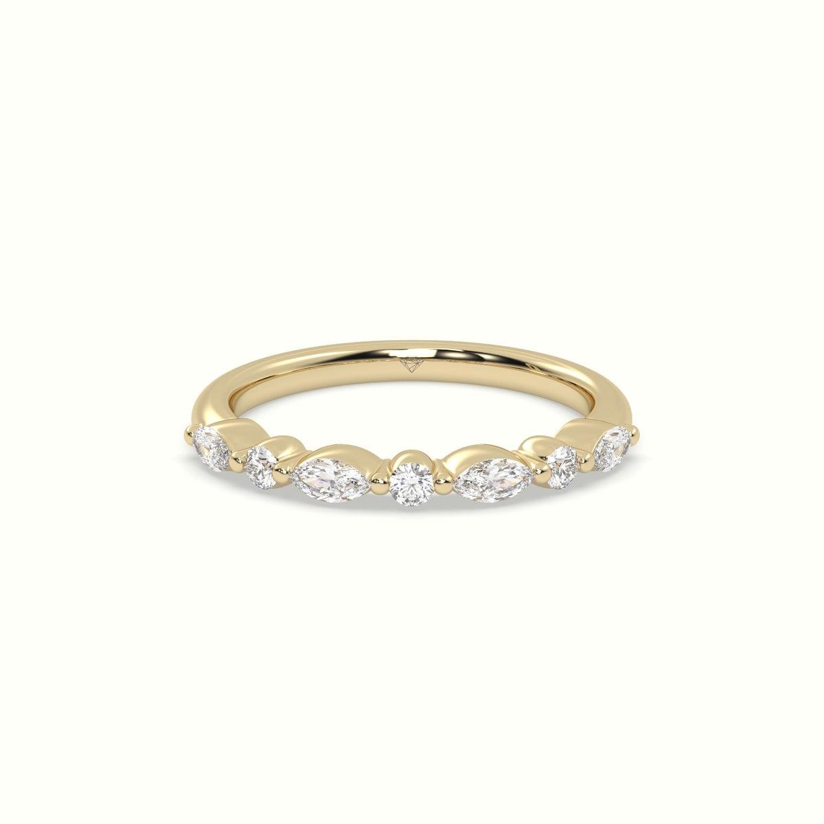 Marquise And Round Diamond Half Eternity Wedding Ring — Yellow Gold