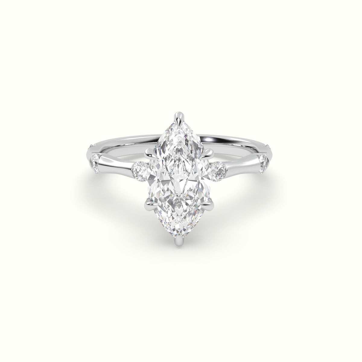 Marquise Diamond Side Stone Engagement Ring — White Gold