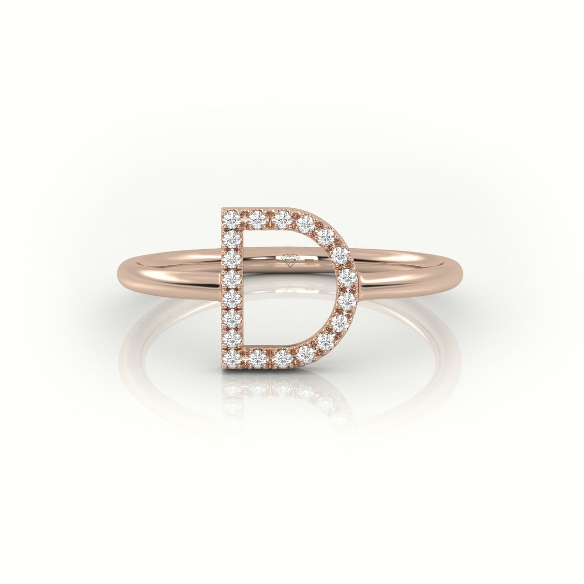 Round Cut Diamonds “D” Initials Monogram Alphabet Ring — Rose Gold