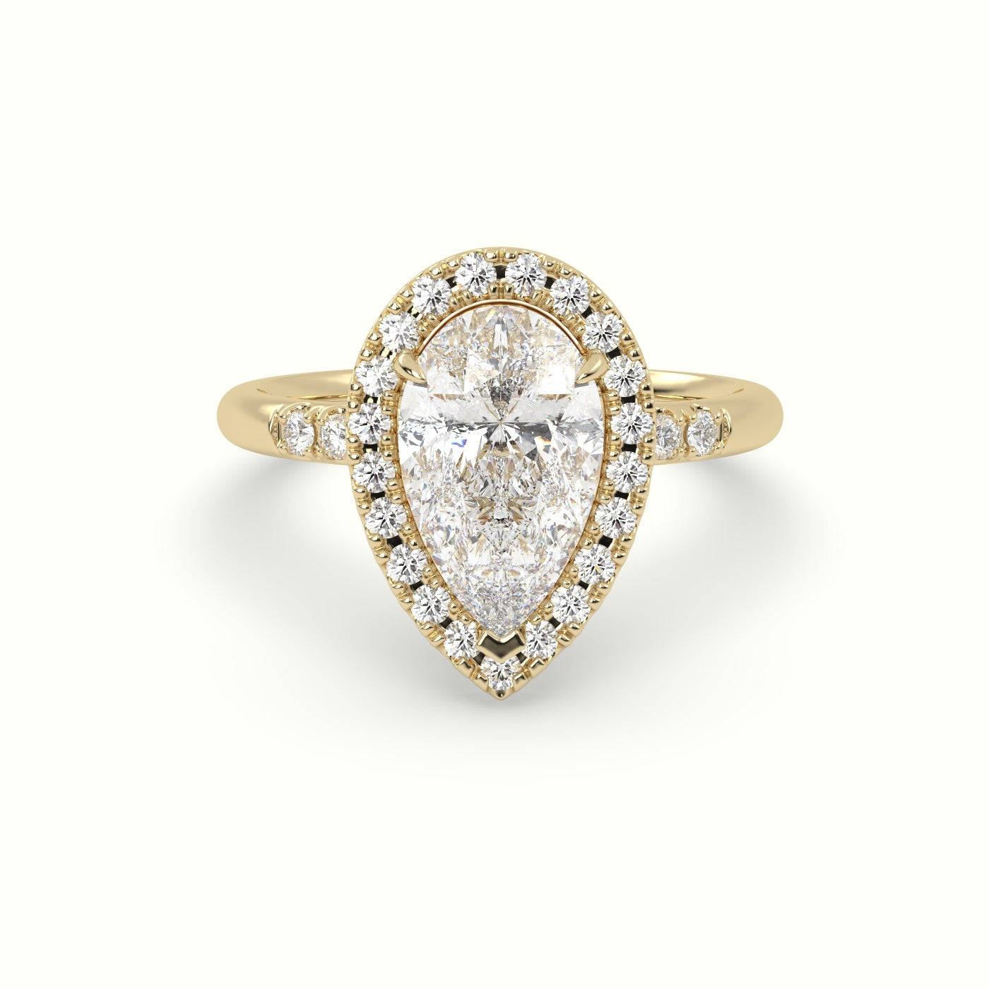 Pear Cut Halo Diamond Engagement Ring — Yellow Gold