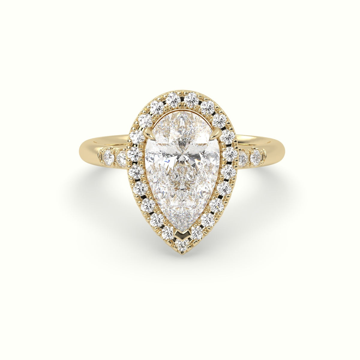 Pear Cut Halo Diamond Engagement Ring — Yellow Gold