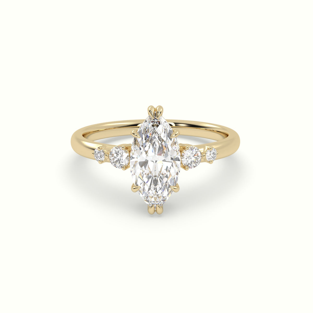 Marquise Diamond Solitaire Side Stone Engagement Ring — Yellow Gold