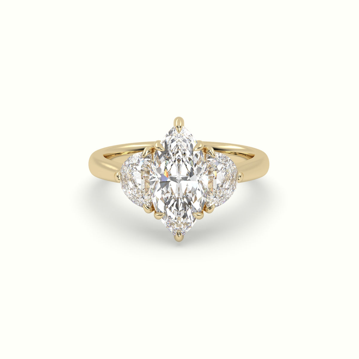 Marquise Diamond Trilogy Half Moon Engagement Ring — Yellow Gold