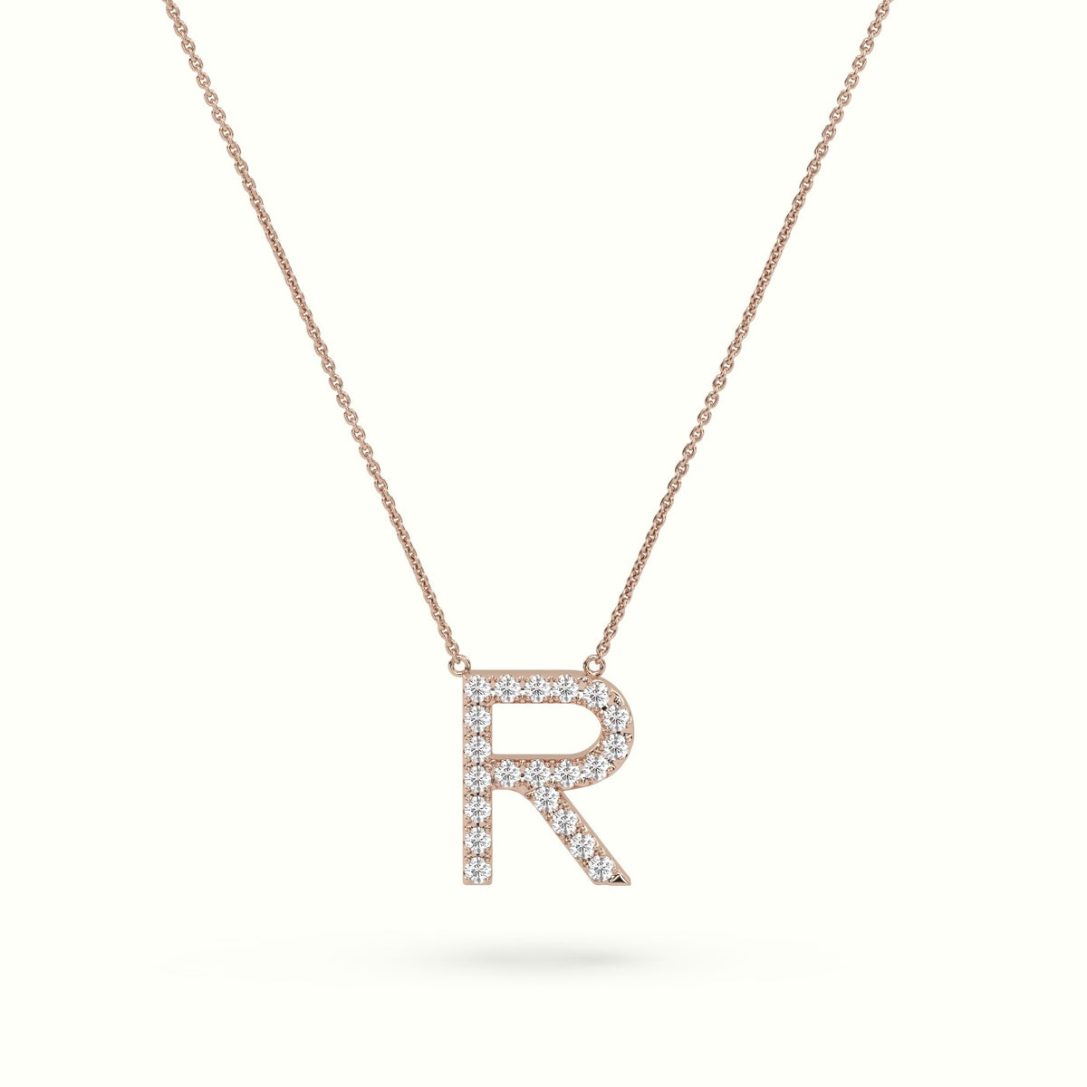 Initial "R" Diamond Necklace - 18k Gold — Rose Gold