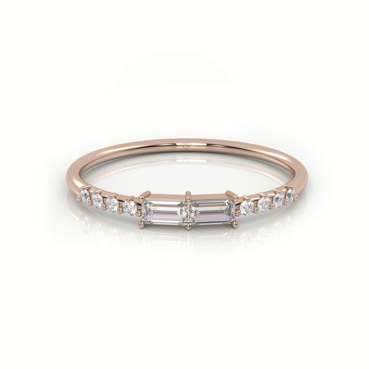 Emerald Cut Diamond Pave Setting Designer Ring — Rose Gold