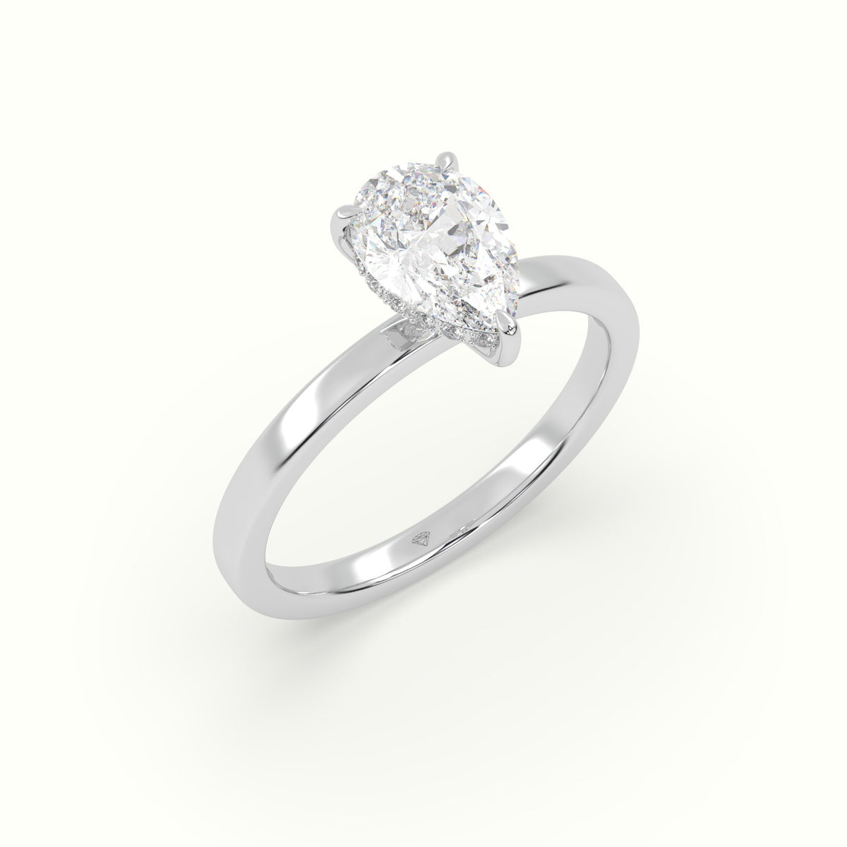 Pear Cut Hidden Halo Engagement Ring — White Gold