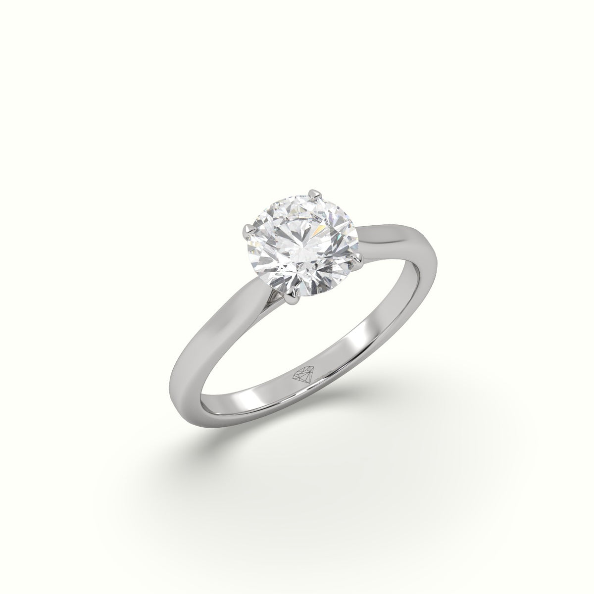 Round Solitaire 4 Prongs Diamond Engagement Ring — White Gold