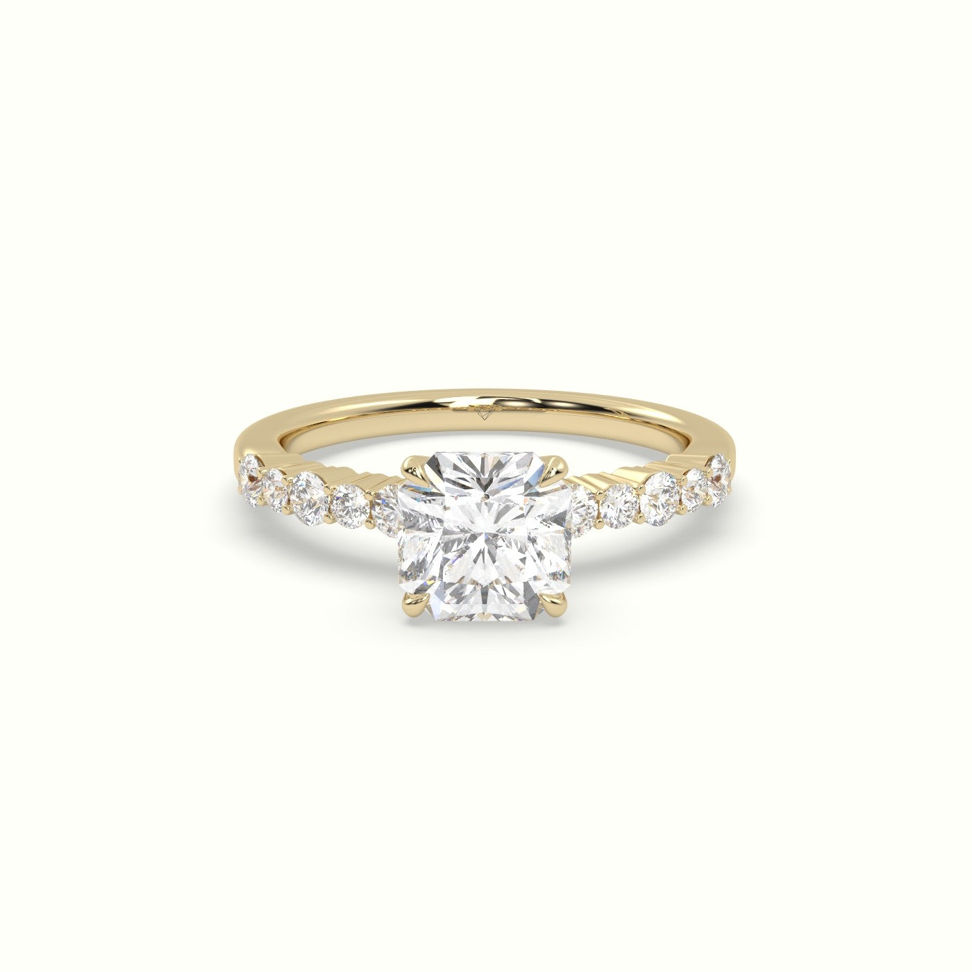 Asscher Cut Diamond Pave Engagement Ring — Yellow Gold