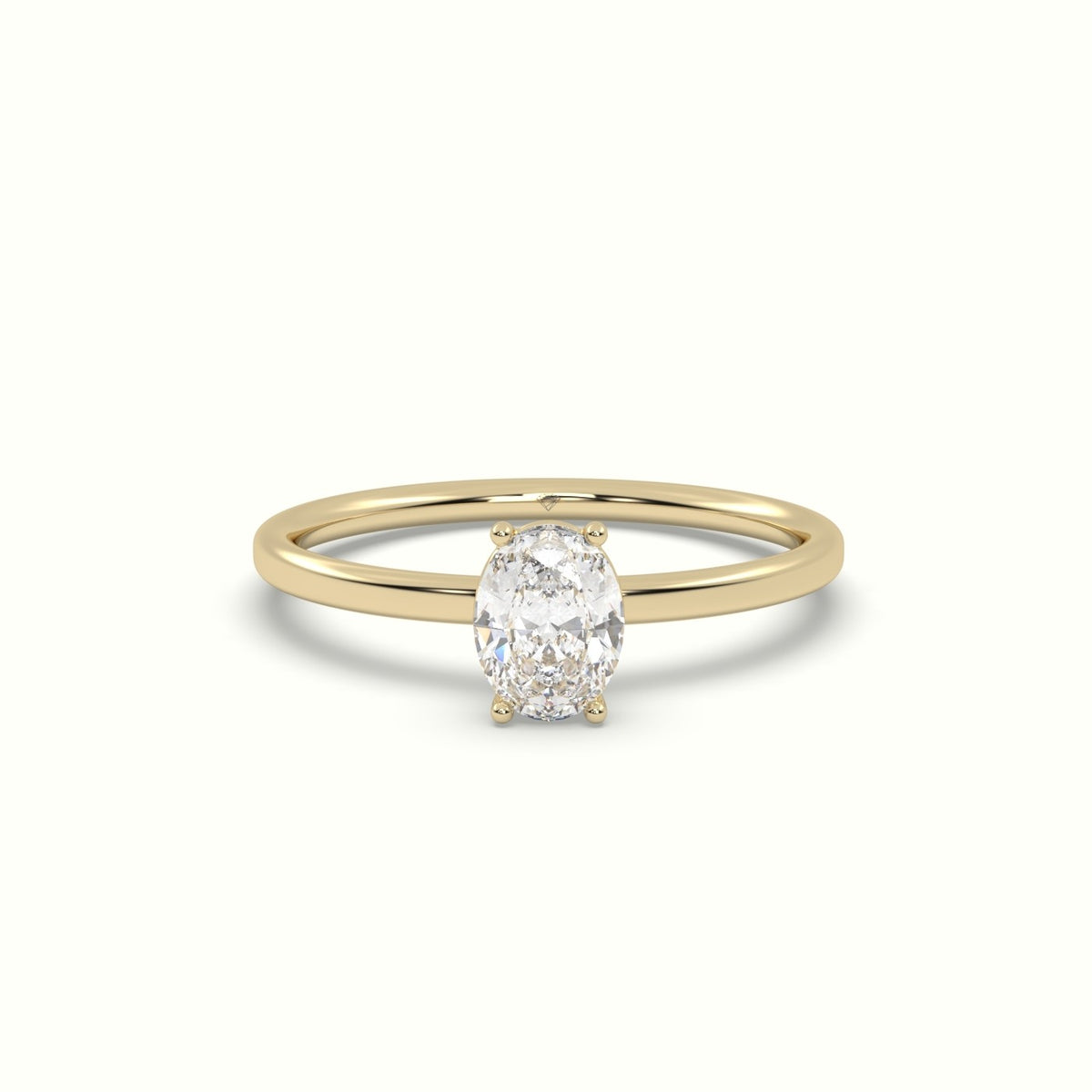 Oval Diamond Solitaire Ring 4 Round Prongs — Yellow Gold