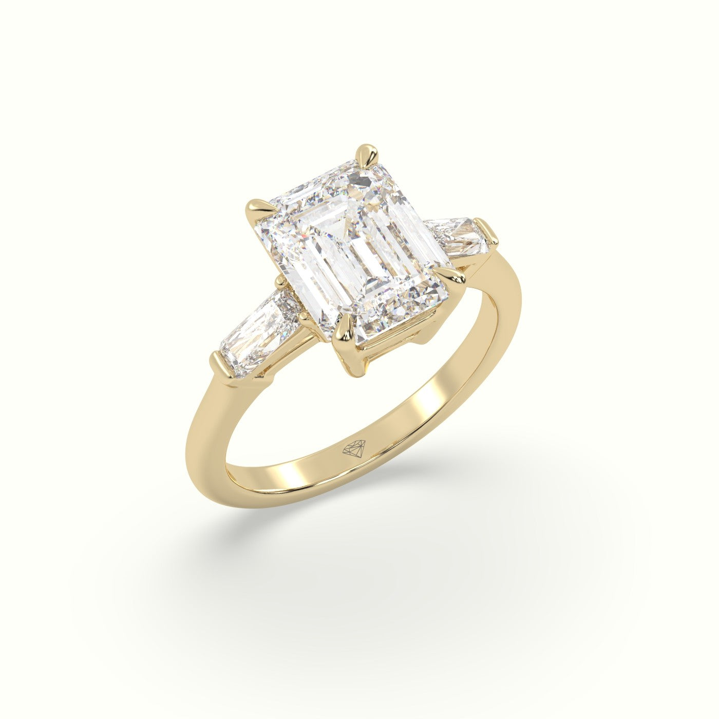 Emerald &Amp; Radiant Cut Diamond Trilogy Engagement Ring — Yellow Gold