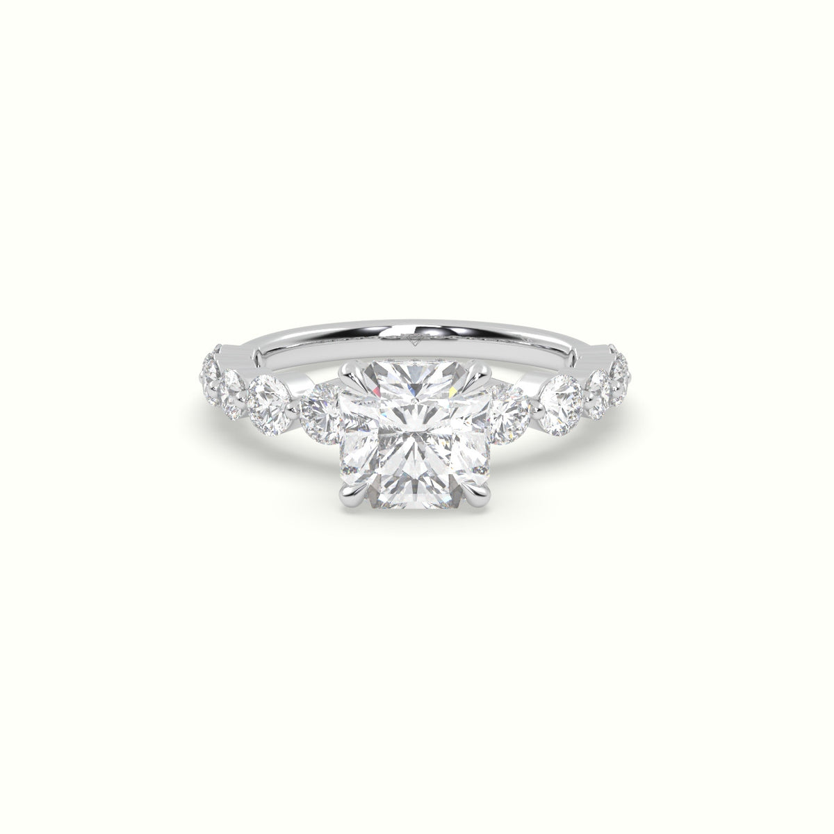 Asscher Cut Diamond Engagement Ring With Side Stones — White Gold