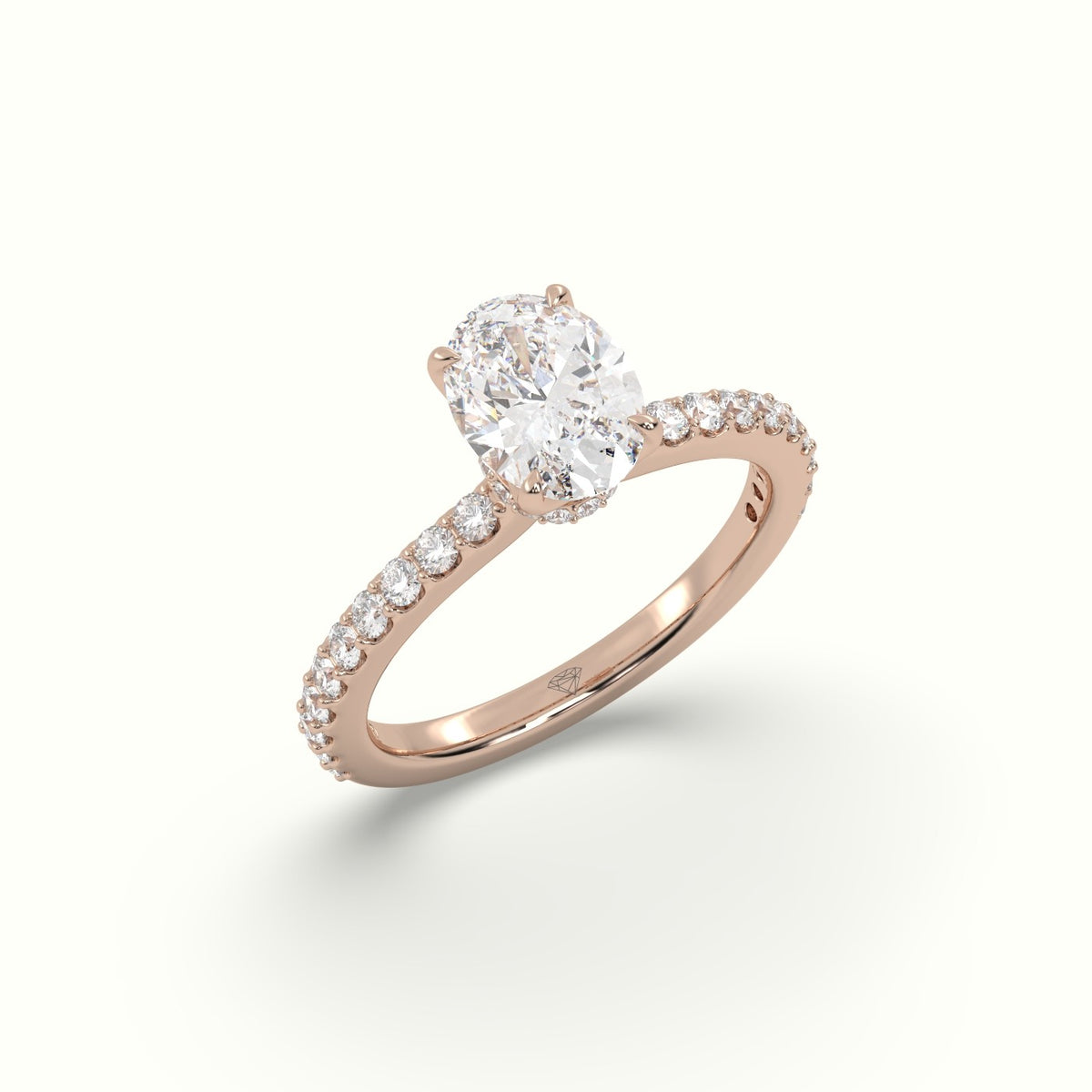 Oval Diamond Pave Engagement Ring — Rose Gold