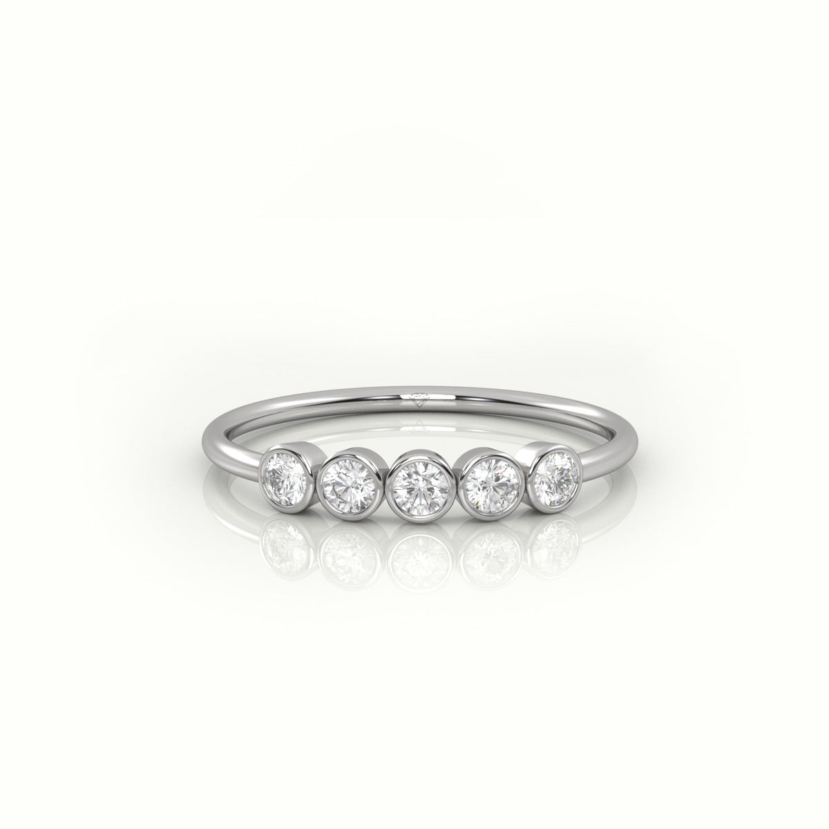Round Cut Diamond Bezel Setting Designer Ring — White Gold