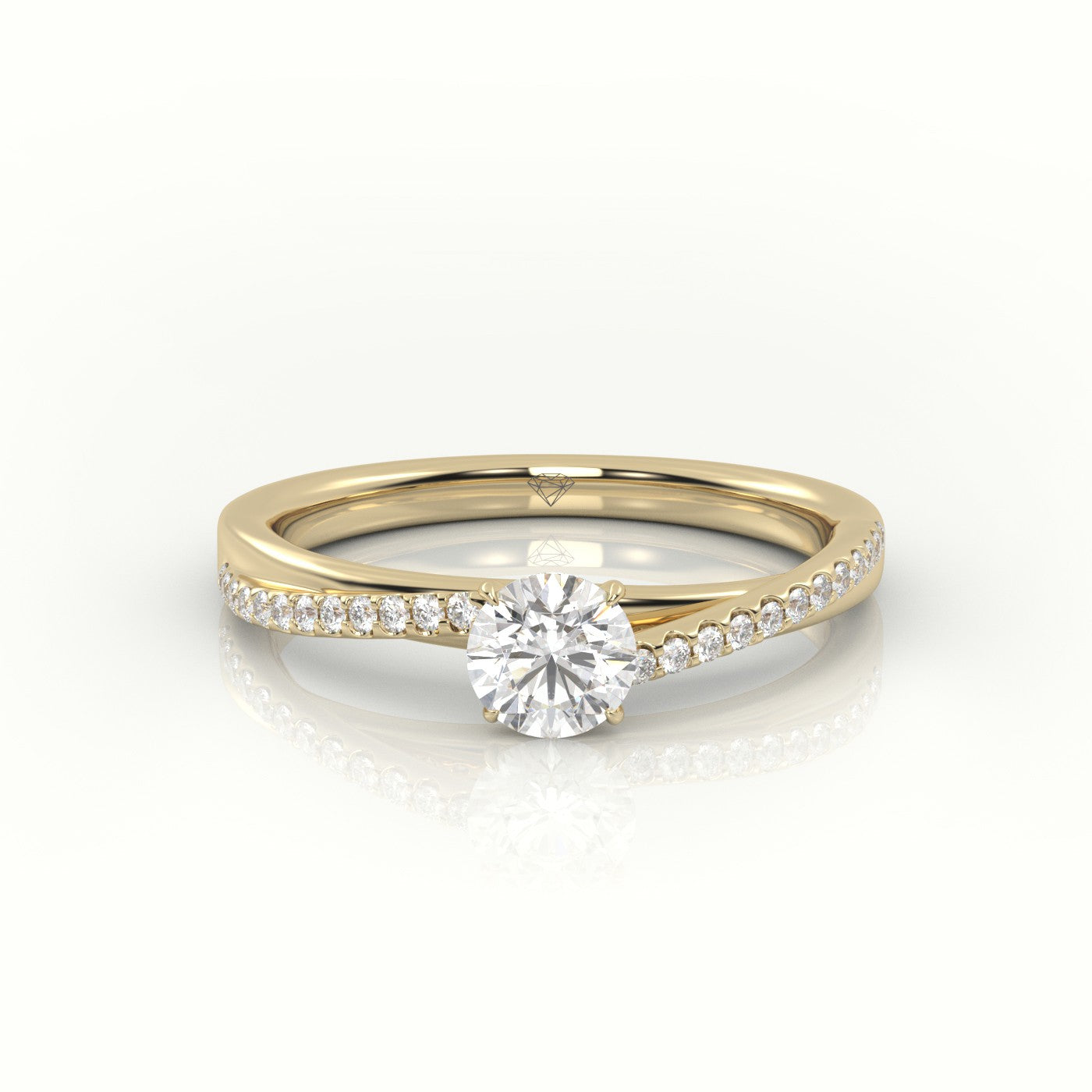 Round Diamond 4 Prongs Twisted Pave Setting Engagement Ring — Yellow Gold