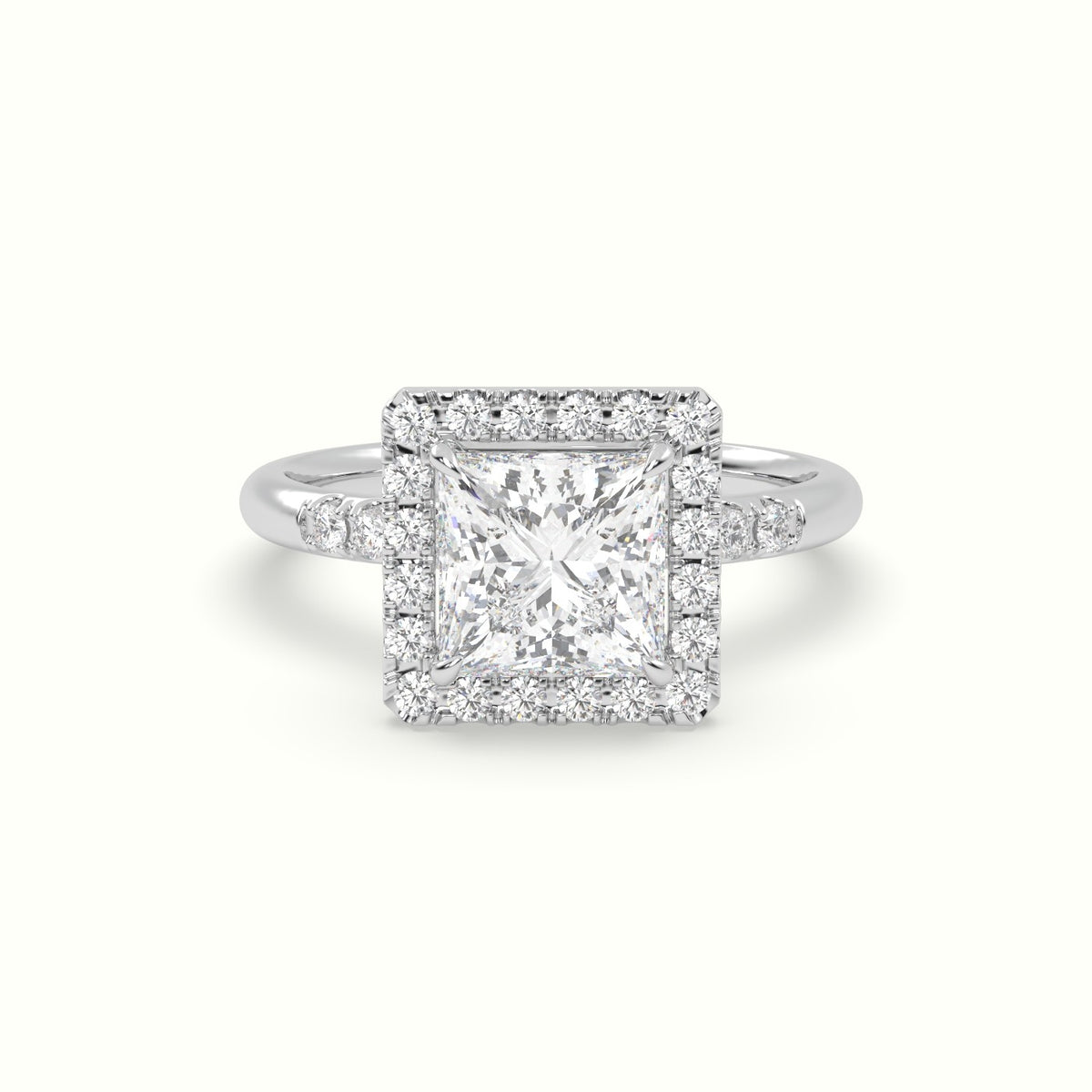 Princess Cut Halo Diamond Engagement Ring — White Gold