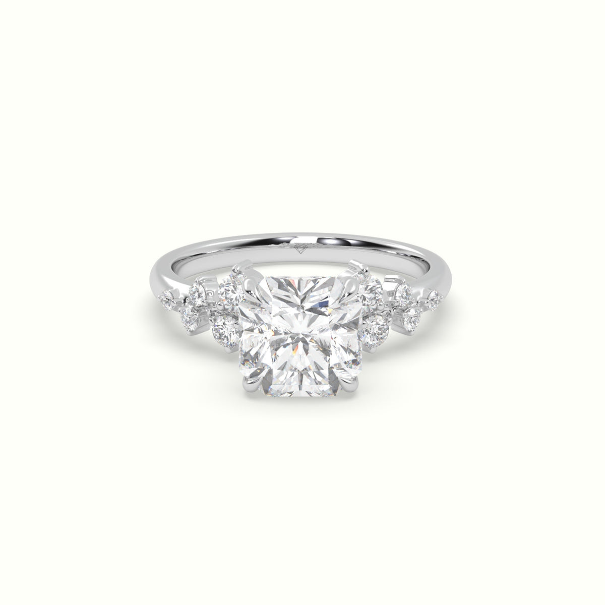 Asscher Diamond Side Stone Engagement Ring — White Gold