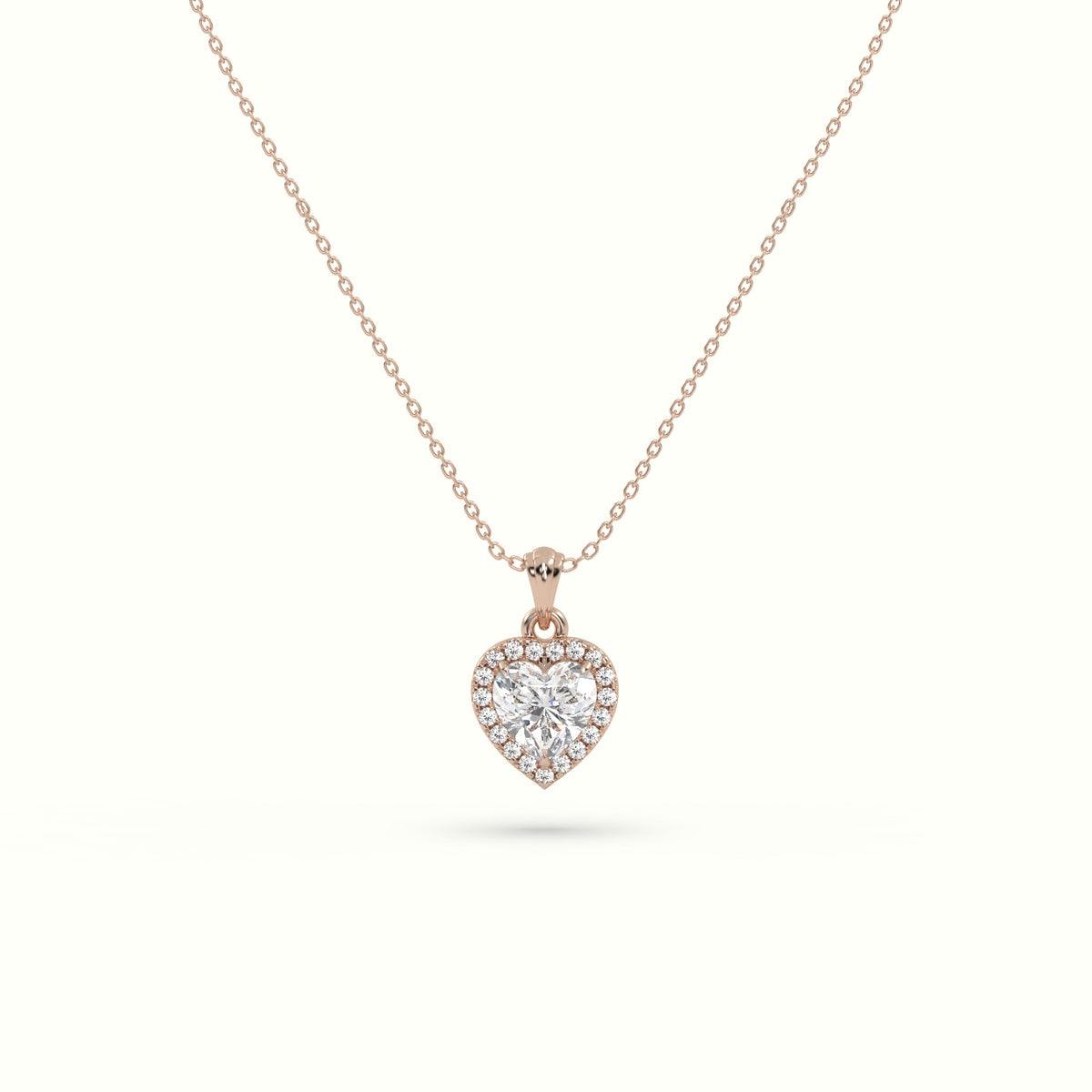 Heart Cut Solitaire Halo Diamond Pendant — Rose Gold