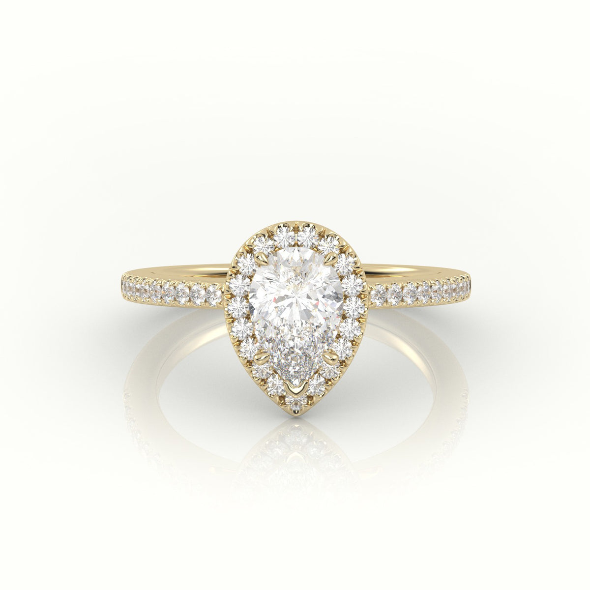 Pear Cut Diamond Halo Pave Setting Engagement Ring — Yellow Gold