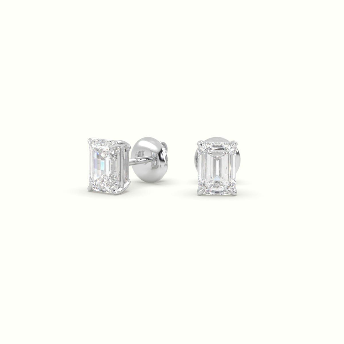 Emerald Cut Solitaire Lab-Grown Diamond Stud Earrings 18K White Gold