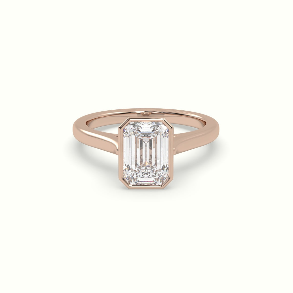 Emerald Cut Diamond Bezel Set Engagement Ring — Rose Gold