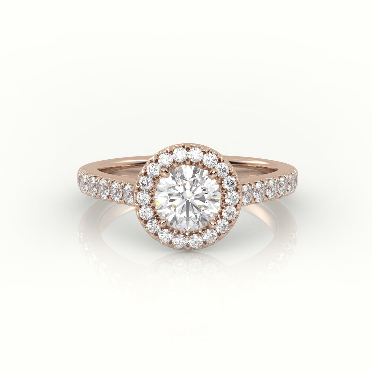 Round-Cut-Diamond 4 Prongs Halo Scallop Setting Engagement Ring — Rose Gold
