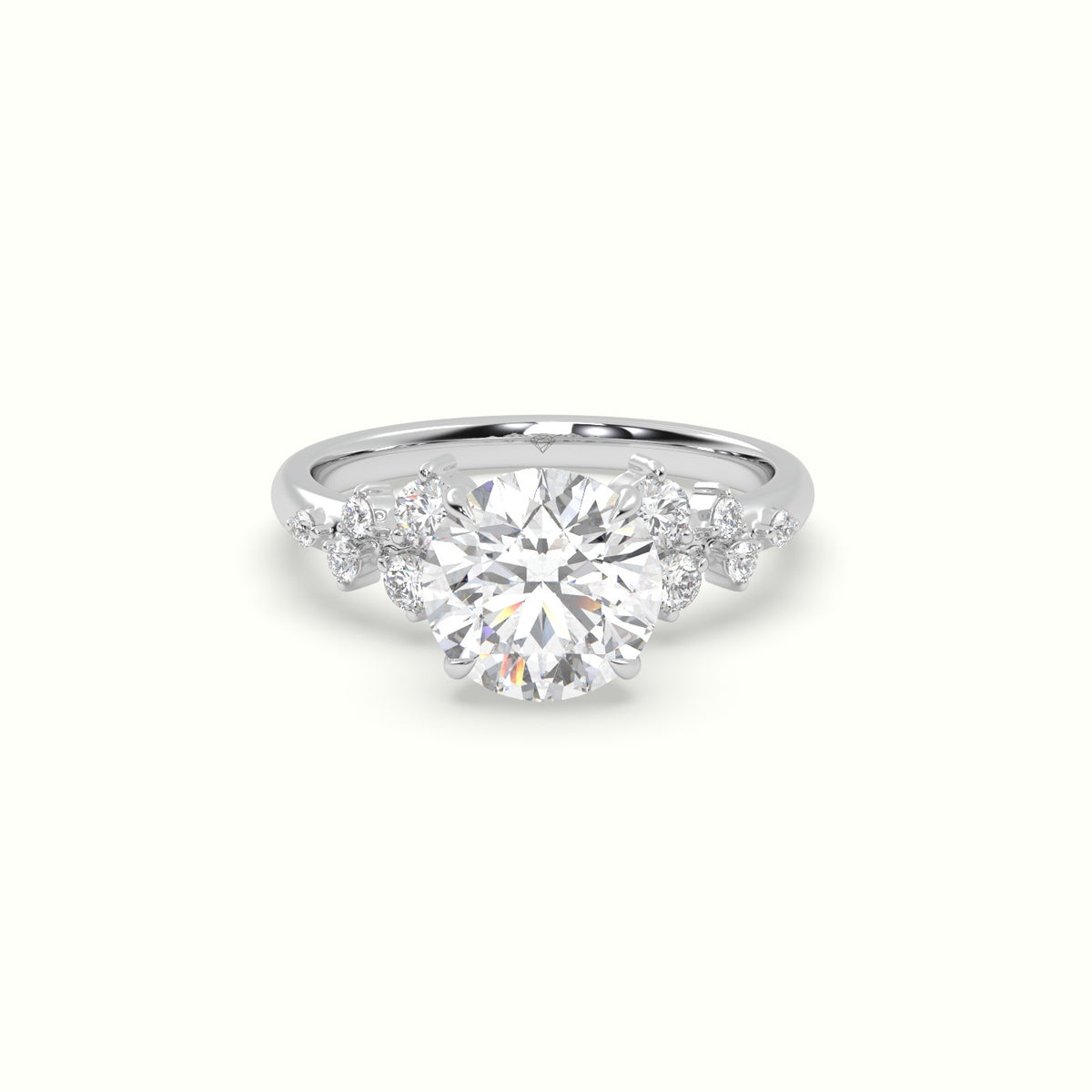 Round Diamond Side Stone Engagement Ring — White Gold