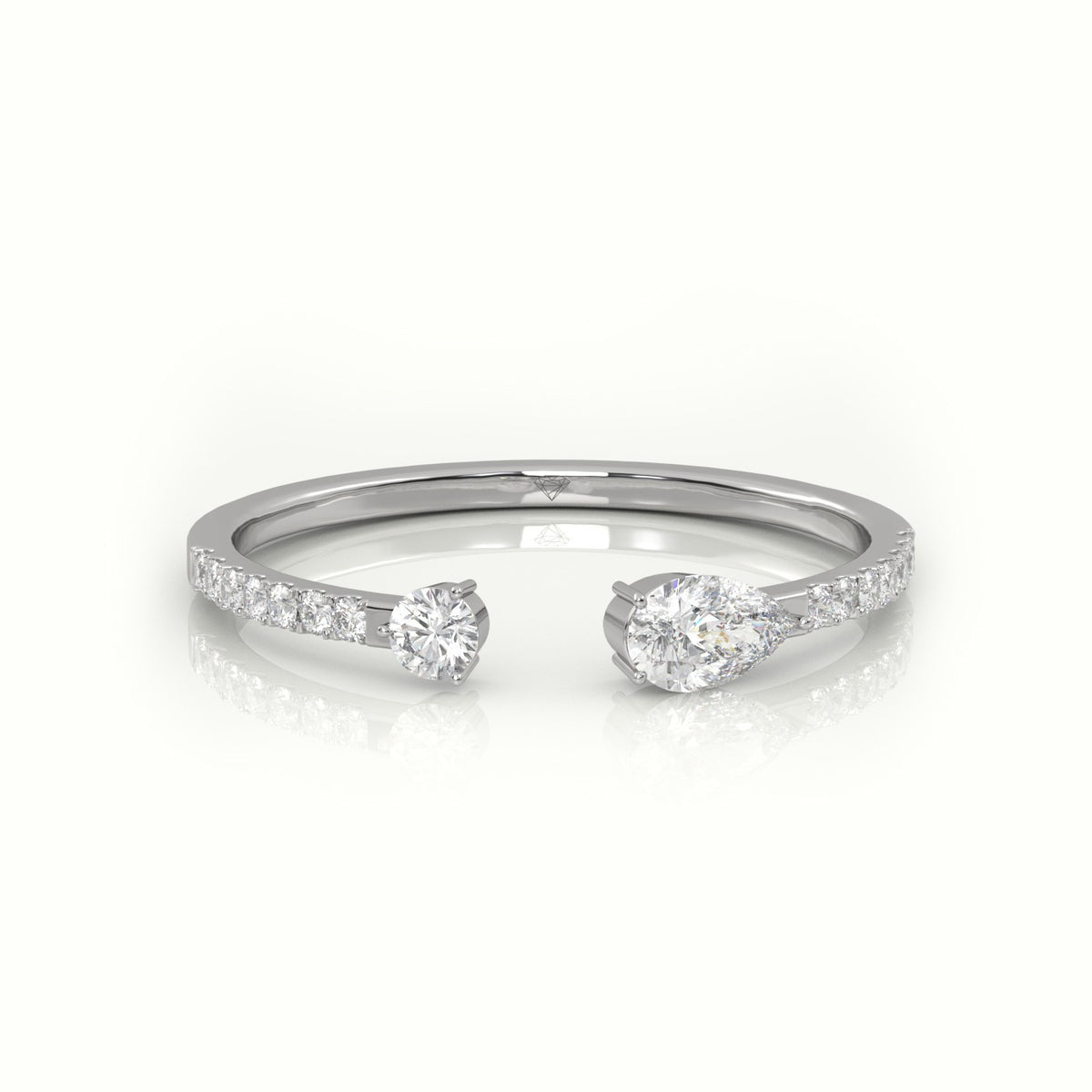 Round Cut & Pear Cut Diamonds Open Pave Setting Ring — White Gold