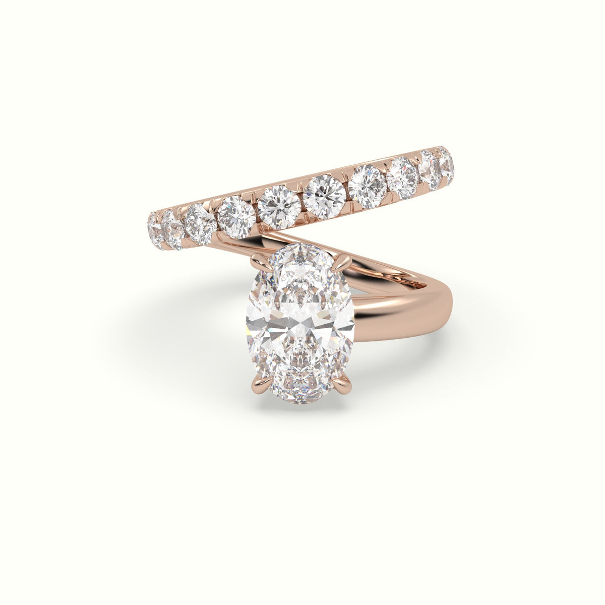 Oval Diamond Solitaire Pavé Engagement Ring — Rose Gold