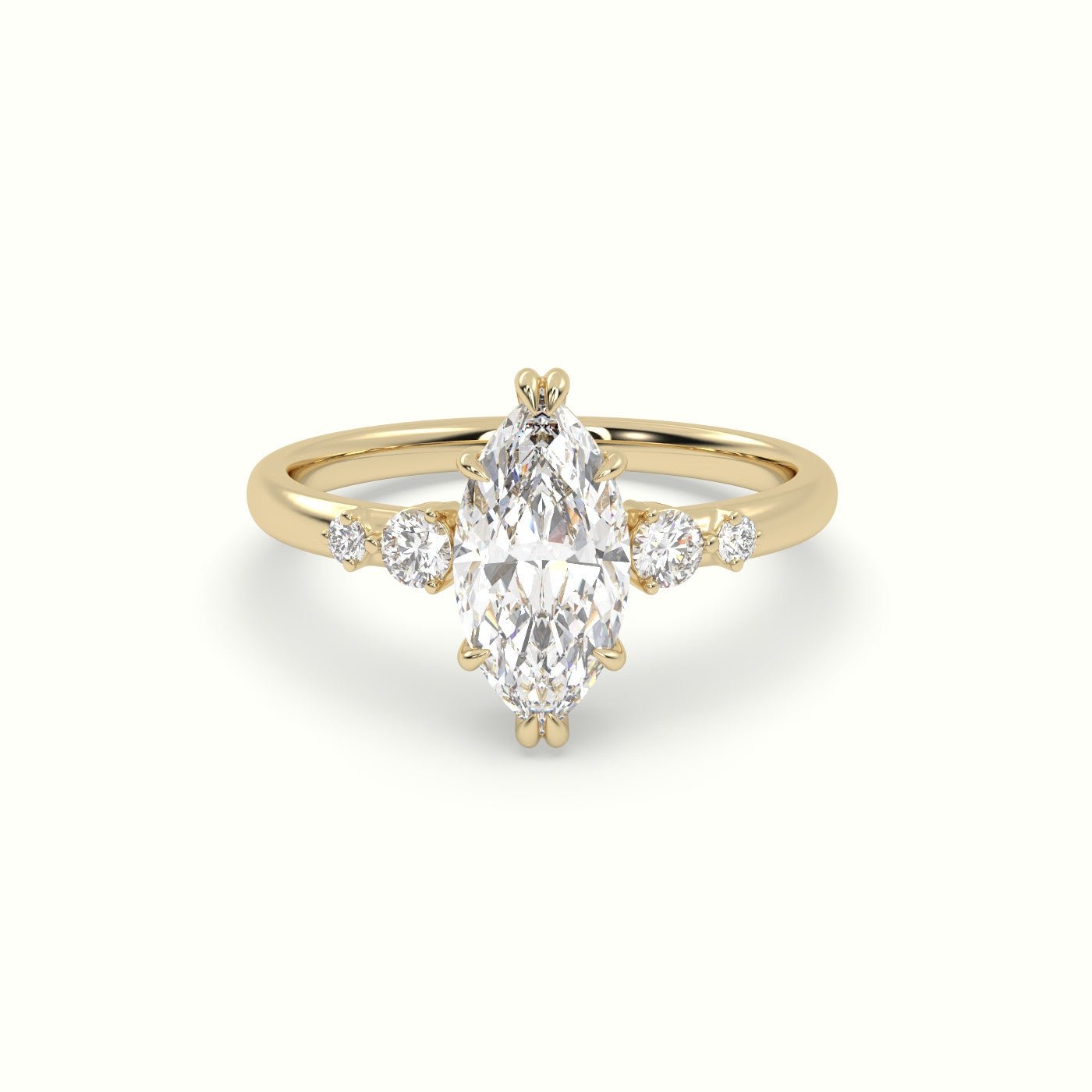 Marquise Diamond Solitaire Side Stone Engagement Ring — Yellow Gold