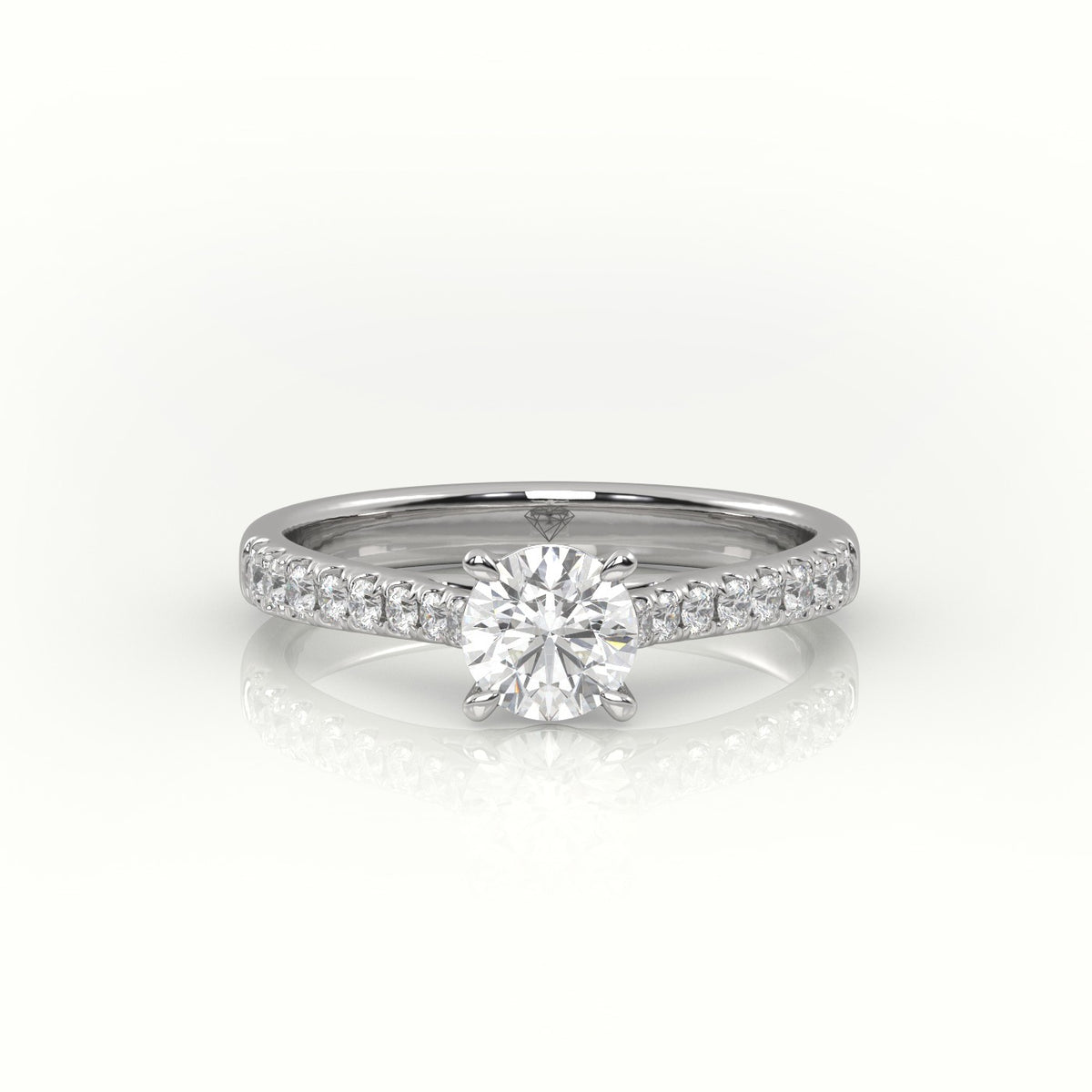 Round Cut Diamond 4 Prongs Scallop Setting Engagement Ring — White Gold