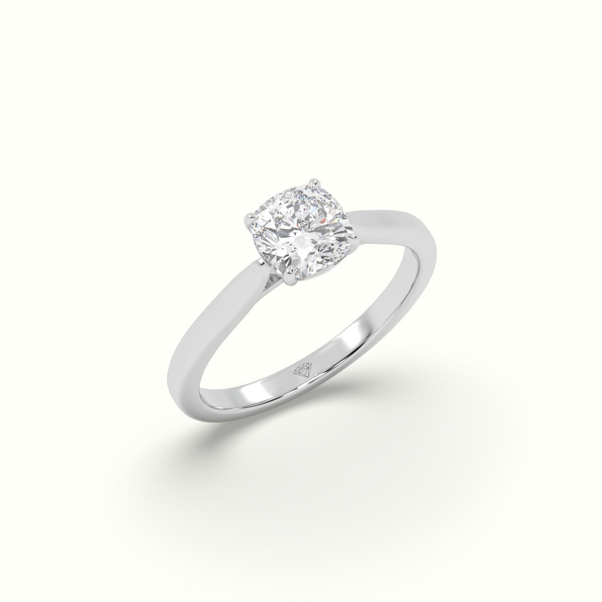 Cushion-Cut Solitaire Engagement Ring — White Gold