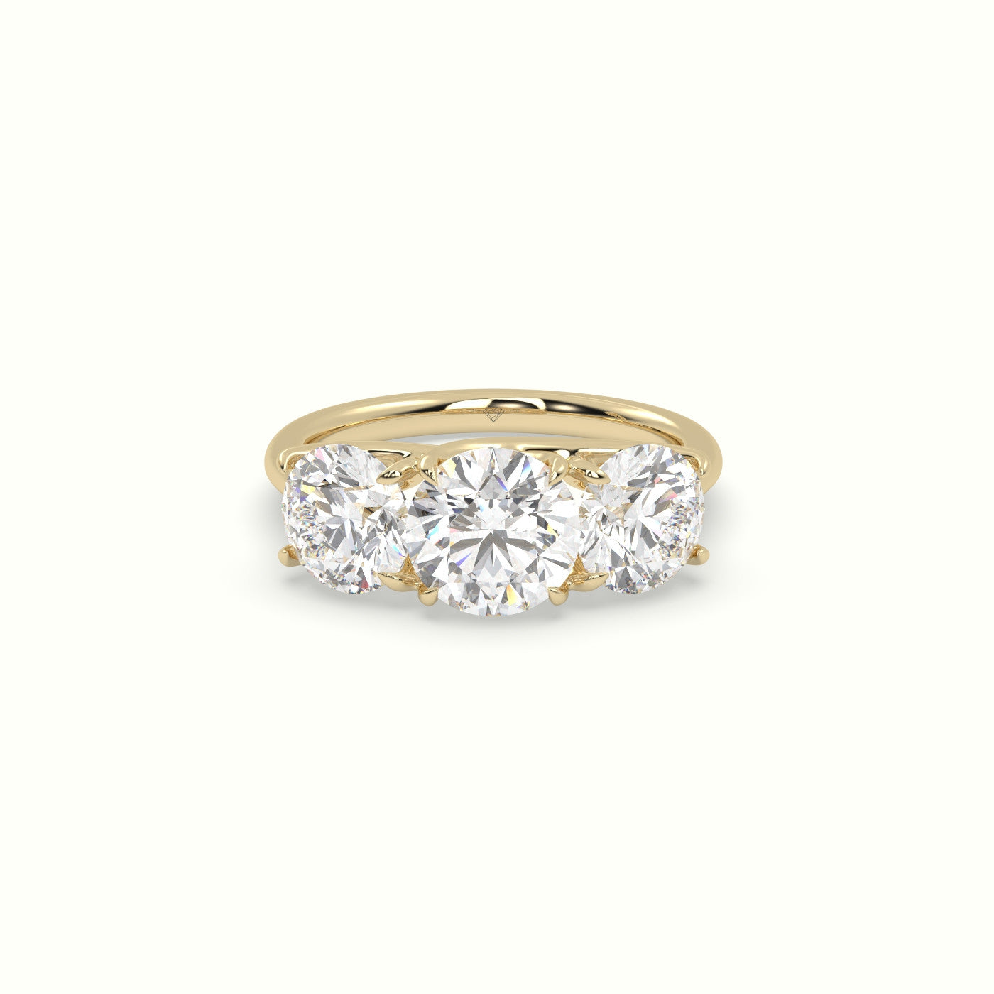 Round Cut Trilogy Engagement Ring — Yellow Gold