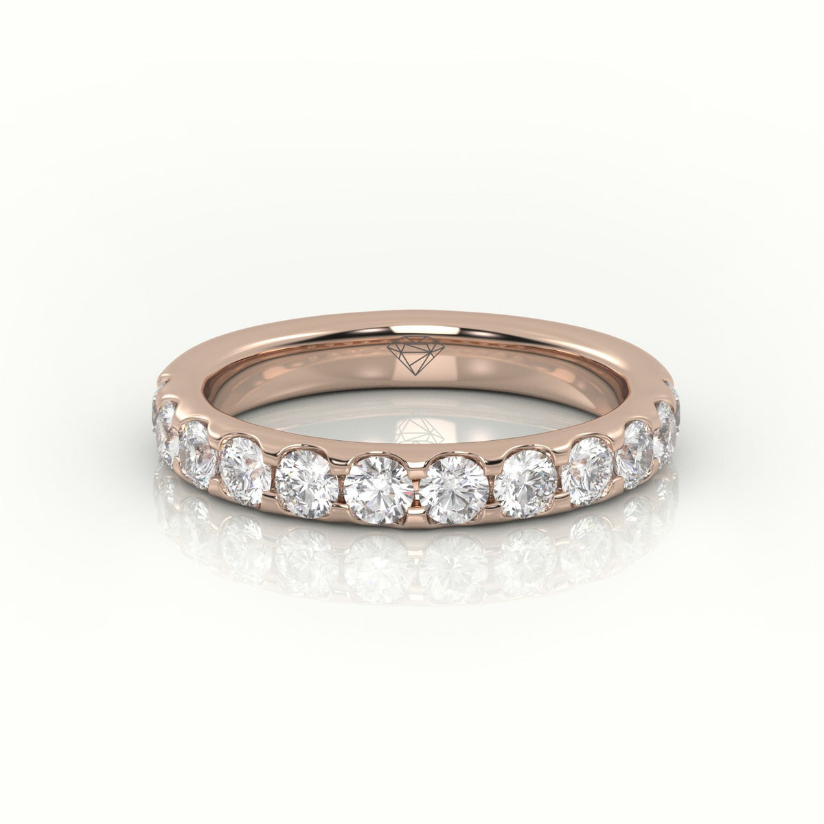 Round-Cut Diamonds Scallop Setting Eternity Wedding Band — Rose Gold