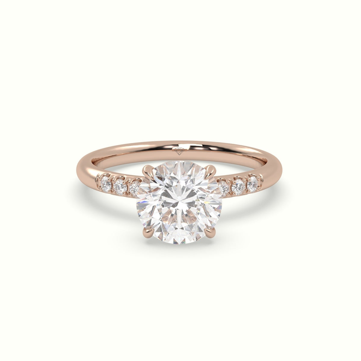 Round Cut Diamond Pave Engagement Ring — Rose Gold