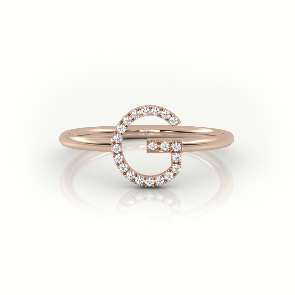 Round Cut Diamonds “G” Initials Monogram Alphabet Ring — Rose Gold
