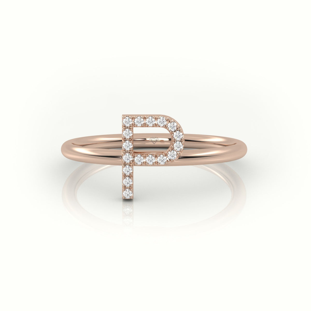 Round Cut Diamonds “P” Initials Monogram Alphabet Ring — Rose Gold