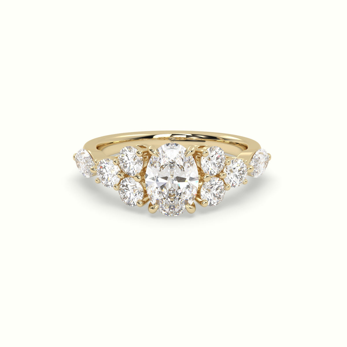 Oval Diamond Engagement Ring With Round And Marquise Side Stones — Yellow Gold